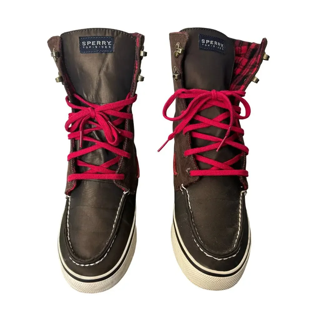 Sperry Boots Women’s Size 9 Brown Tall Plaid Lace Up Preppy Gorpcore Winter